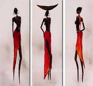 African Woman Painting, Canvas Painting, Abstract Art, Abstract Painting, Acrylic Art, 3 Piece Wall Art-Paintingforhome
