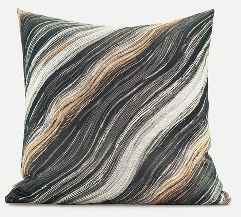 Simple Throw Pillow for Interior Design, Modern Black Gray Golden Lines Decorative Throw Pillows, Modern Sofa Pillows, Contemporary Square Modern Throw Pillows for Couch-Paintingforhome