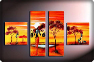 4 Piece Canvas Art, African Paintings, Landscape Canvas Paintings, Bedroom Canvas Art, Oil Painting for Sale, African Woman Painting-Paintingforhome