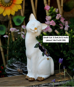 Lovely Cat Statues, Sitting Cats Resin Statue for Garden Ornament, Villa Outdoor Decor Gardening Ideas, Garden Courtyard Decoration, House Warming Gift-Paintingforhome
