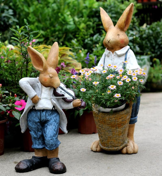 Garden Courtyard Ornament, Large Rabbit Statue for Garden, Bunny Flower Pot, Villa Outdoor Decor Gardening Ideas, House Warming Gift-Paintingforhome