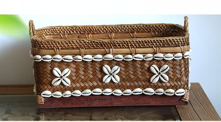 Indonesia Hand Woven Storage Basket, Natural Bamboo and Sea Shell Baskets-Paintingforhome