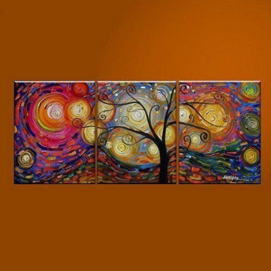 Abstract Art Painting, 3 Piece Canvas Art, Tree of Life Painting, Modern Paintings, Canvas Painting for Living Room, Large Group Painting-Paintingforhome