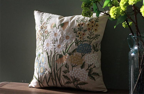 Flower Decorative Throw Pillows, Decorative Pillows for Sofa, Embroider Flower Cotton and linen Pillow Cover, Farmhouse Decorative Pillows-Paintingforhome