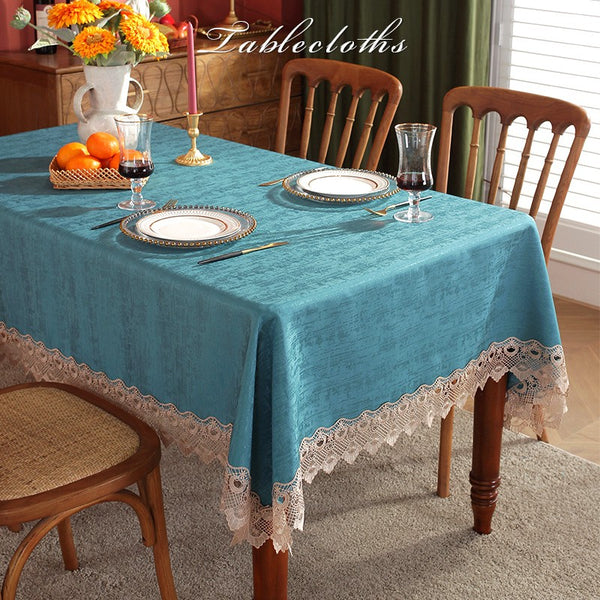 Table Cover for Dining Room Table, Green Lace Tablecloth for Home Decoration, Large Modern Rectangle Tablecloth, Square Tablecloth for Round Table-Paintingforhome