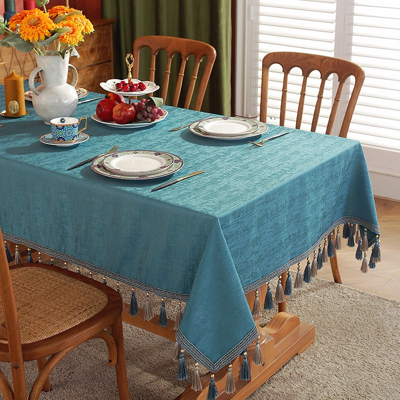 Green Fringes Tablecloth for Home Decoration, Square Tablecloth for Round Table, Modern Rectangle Tablecloth, Large Simple Table Cloth for Dining Room Table-Paintingforhome
