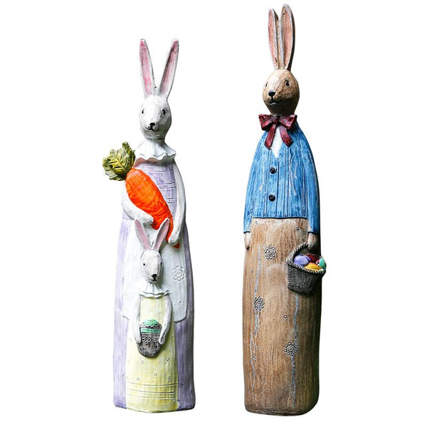 Rabbit Couple in the Garden, Rabbit Resin Statue for Garden Ornament, Lovely Rabbits Statues, Outdoor Decoration Ideas, Garden Ideas-Paintingforhome
