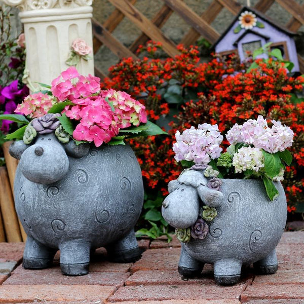 Lovely Sheep Statue for Garden, Sheep Flower Pot, Animal Statue for Garden Courtyard Ornament, Villa Outdoor Decor Gardening Ideas-Paintingforhome