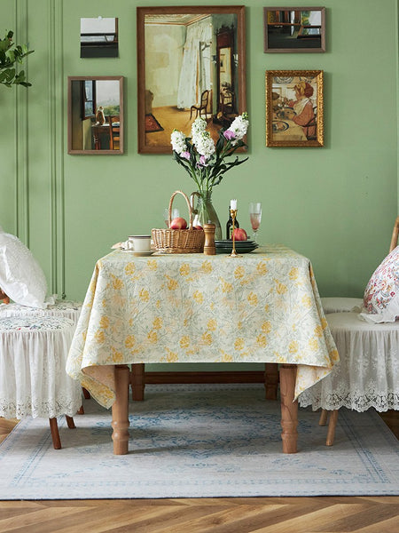 Natural Spring Farmhouse Table Cloth, Large Modern Rectangle Tablecloth for Dining Room Table, Square Tablecloth for Round Table, Flower Pattern Tablecloth-Paintingforhome