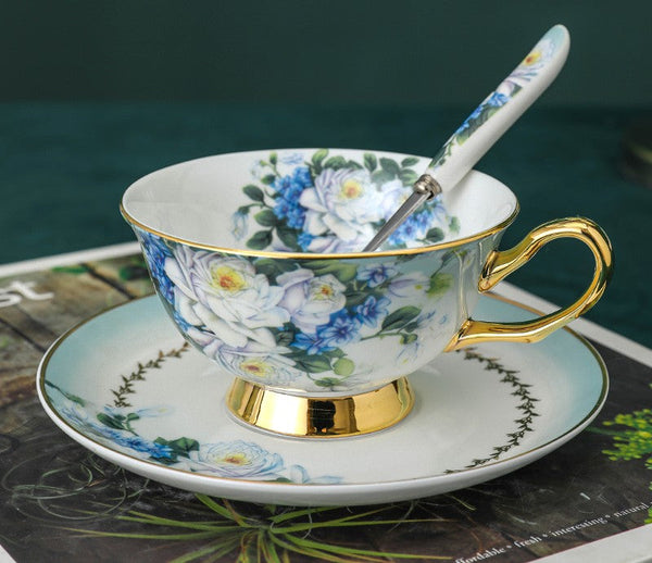 Royal Bone China Porcelain Tea Cup Set, Rose Flower Pattern Ceramic Cups, Elegant British Ceramic Coffee Cups, Unique Tea Cup and Saucer in Gift Box-Paintingforhome