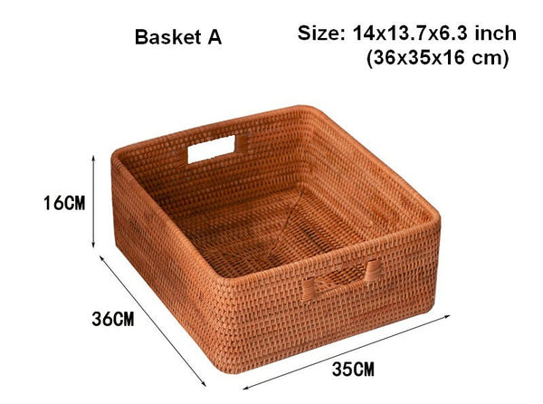 Woven Rattan Storage Baskets for Bedroom, Storage Basket for Shelves, Large Rectangular Storage Baskets for Clothes, Storage Baskets for Kitchen-Paintingforhome
