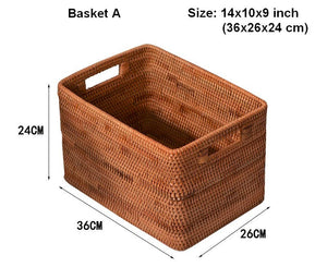 Woven Rattan Storage Baskets for Kitchen, Rectangular Storage Basket, Wicker Storage Basket for Clothes, Storage Baskets for Bathroom, Kitchen Storage Basket-Paintingforhome