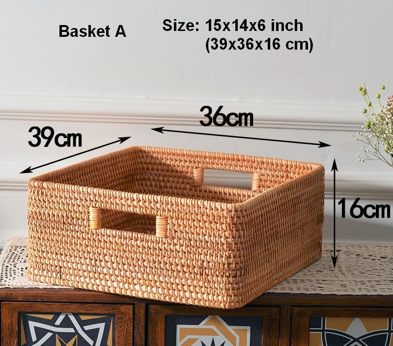 Woven Storage Baskets, Rattan Storage Baskets for Kitchen, Storage Basket for Shelves, Kitchen Storage Basket, Storage Baskets for Bedroom-Paintingforhome