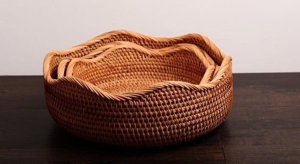 Woven Round Rattan Basket, Storage Basket for Dining Room Table, Woven Storage Basket for Kitchen, Small Storage Baskets, Set of 3-Paintingforhome