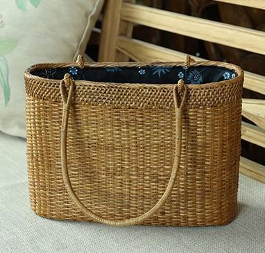 Indonesia Handmade Rattan Handbag, Woven Rattan Handbag, Natural Fiber Handbag, Small Rustic Handbag for Outdoor-Paintingforhome