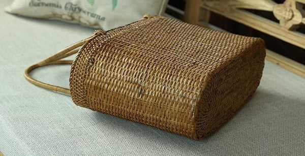 Indonesia Handmade Rattan Handbag, Woven Rattan Handbag, Natural Fiber Handbag, Small Rustic Handbag for Outdoor-Paintingforhome