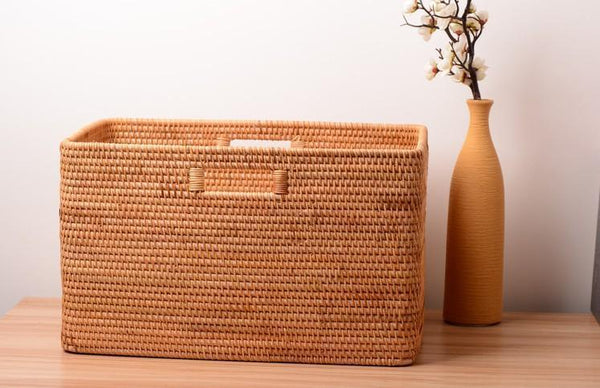 Large Laundry Storage Basket for Clothes, Rectangular Storage Basket, Rattan Baskets, Storage Baskets for Bedroom, Storage Baskets for Shelves-Paintingforhome