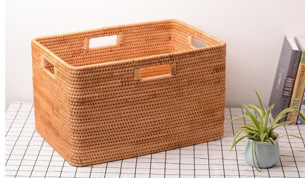Rectangular Storage Basket, Storage Baskets for Bedroom, Large Laundry Storage Basket for Clothes, Rattan Baskets, Storage Baskets for Shelves-Paintingforhome