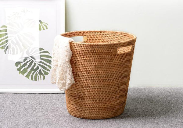 Storage Basket for Bathroom, Large Rattan Storage Basket, Laundry Round Storage Basket, Woven Storage Baskets-Paintingforhome