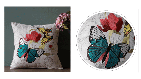 Embroider Butterfly Cotton and linen Pillow Cover, Decorative Throw Pillow, Sofa Pillows, Home Decoration - Silvia Home Craft