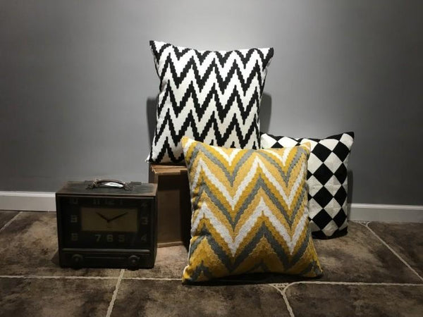 Geometric Cotton Pillow Cover, Decorative Throw Pillows, Modern Sofa Pillows, Black Throw Pillows, Yellow Decorative Pillows-Paintingforhome