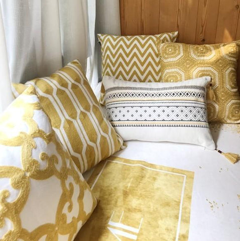 Modern Sofa Pillows, Geometric Decorative Pillows, Cotton Yellow Throw Pillows, Decorative Throw Pillows for Living Room-Paintingforhome