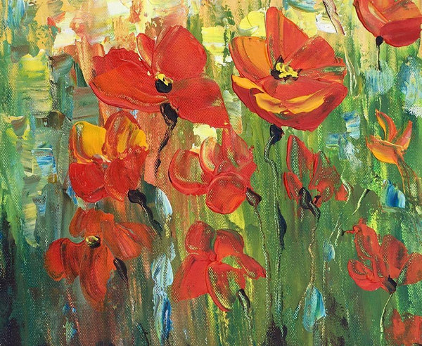 Red Poppy Field Painting, Small Painting, Heavy Texture Oil Painting, Abstract Painting-Paintingforhome