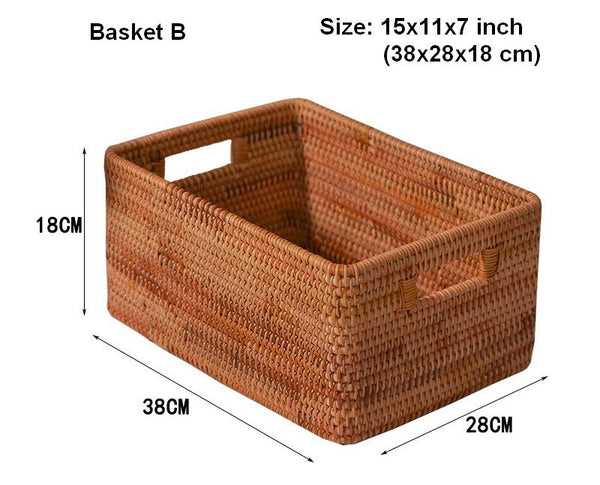 Storage Baskets for Kitchen, Woven Rattan Rectangular Storage Baskets, Wicker Storage Basket for Clothes, Storage Baskets for Bathroom, Storage Baskets for Toys-Paintingforhome