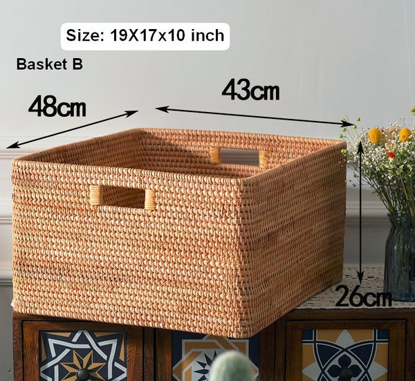 Rectangular Storage Basket, Storage Baskets for Bedroom, Large Laundry Storage Basket for Clothes, Rattan Baskets, Storage Baskets for Shelves-Paintingforhome