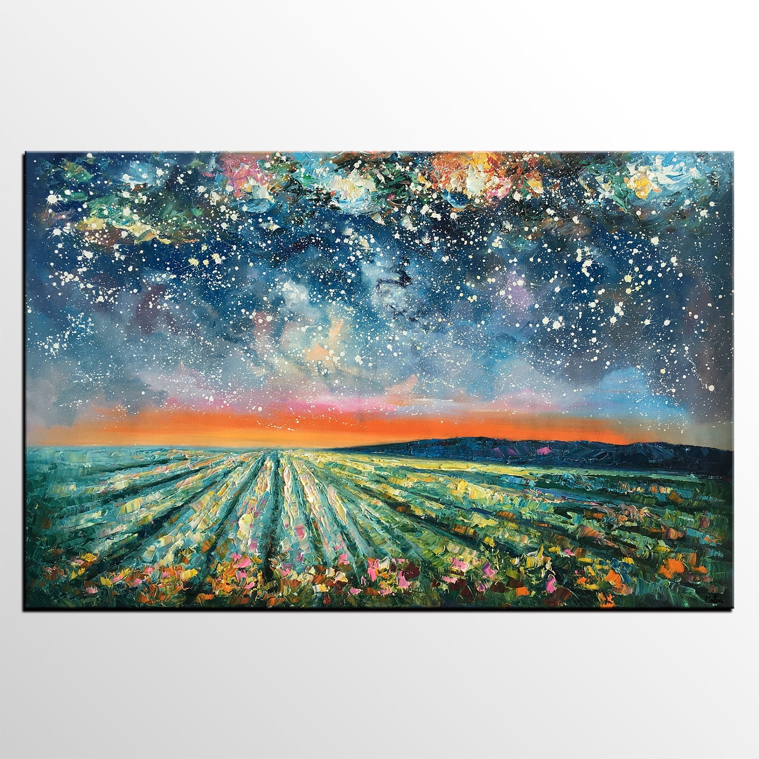 Abstract Landscape Painting, Starry Night Painting, Original Landscape Paintings, Heavy Texture Painting, Landscape Paintings for Living Room-Paintingforhome