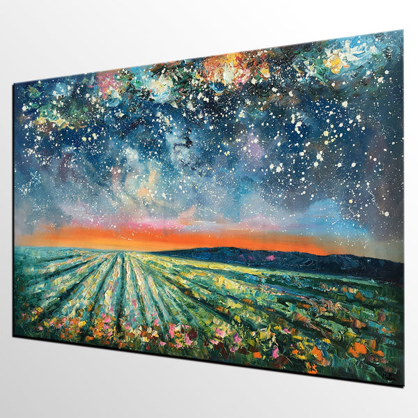 Abstract Landscape Painting, Starry Night Painting, Original Landscape Paintings, Heavy Texture Painting, Landscape Paintings for Living Room-Paintingforhome