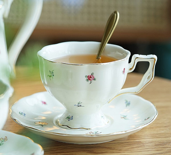 Bone China Porcelain Tea Cup Set, Beautiful British Tea Cups, Traditional English Tea Cups and Saucers, Unique Ceramic Coffee Cups-Paintingforhome