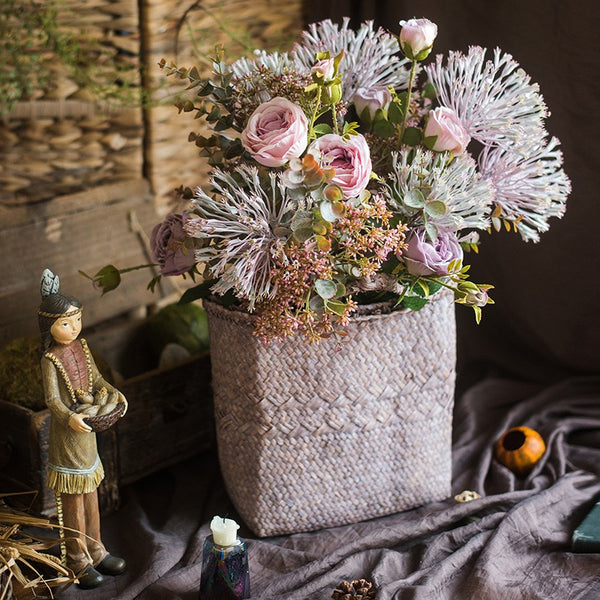 Modern Artificial Flowers for Home Decoration, Rose Flowers, Eucalyptus Globulus, Holly Leaf, Bedroom Flower Arrangement Ideas, Spring Flower Arrangement for Living Room-Paintingforhome