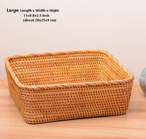Woven Rectangular Storage Basket, Lovely Rattan Storage Basket, Storage Baskets for Kitchen-Paintingforhome