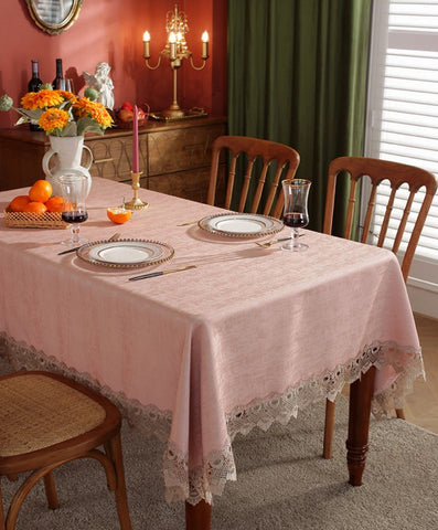 Modern Pink Table Cover for Dining Room Table, Lace Tablecloth for Home Decoration, Large Modern Rectangle Tablecloth, Square Tablecloth for Round Table-Paintingforhome