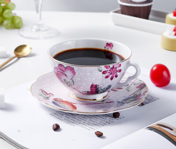 Elegant Ceramic Coffee Cups, Creative Bone China Porcelain Tea Cup Set, Unique Porcelain Cup and Saucer, Beautiful British Flower Tea Cups-Paintingforhome