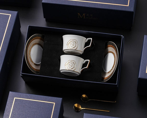 Beautiful British Tea Cups, Creative Bone China Porcelain Tea Cup Set, Royal Ceramic Coffee Cups, Unique Tea Cups and Saucers in Gift Box as Birthday Gift-Paintingforhome