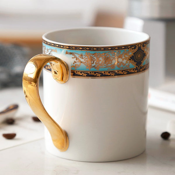 Elegant Ceramic Coffee Mug, Beautiful British Tea Cups, Large Royal Bone China Porcelain Mug, Large Capacity Ceramic Mugs for Office-Paintingforhome