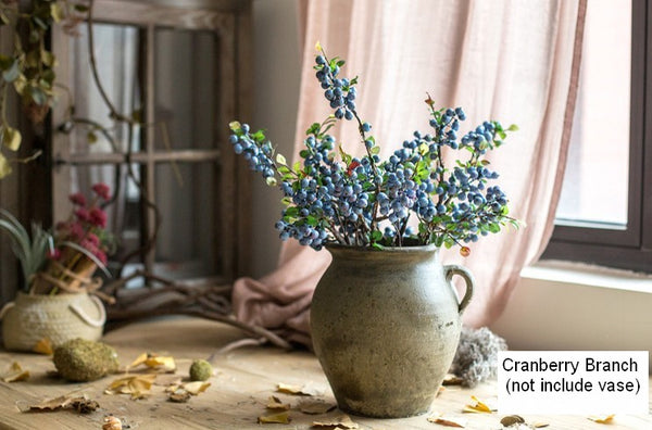 Simple Artificial Flowers for Home Decoration, Flower Arrangement Ideas for Living Room, Blue Cranberry Fruit Branch, Spring Artificial Floral for Bedroom-Paintingforhome