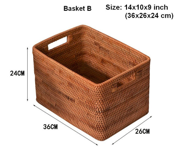 Rattan Storage Baskets, Storage Basket for Shelves, Rectangular Storage Basket for Toys, Storage Baskets for Kitchen, Storage Baskets for Bedroom-Paintingforhome