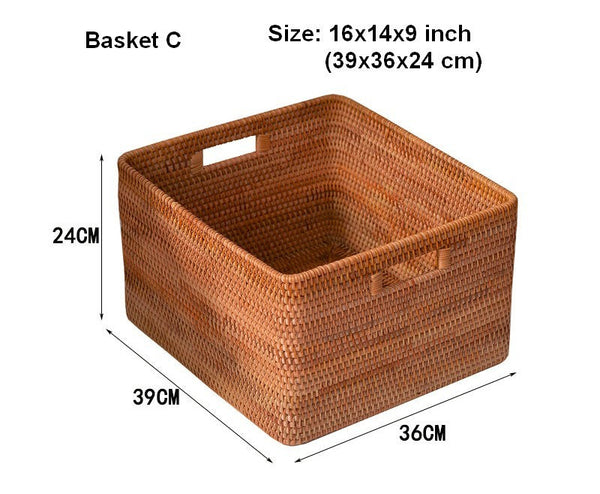 Woven Rattan Storage Baskets for Kitchen, Rectangular Storage Basket, Wicker Storage Basket for Clothes, Storage Baskets for Bathroom, Kitchen Storage Basket-Paintingforhome