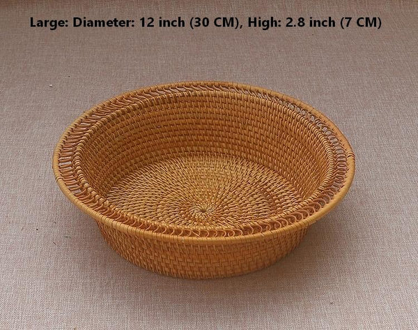 Rattan Small Storage Baskets, Round Storage Basket for Pantry, Kitchen Storage Baskets, Storage Basket for Dining Room-Paintingforhome