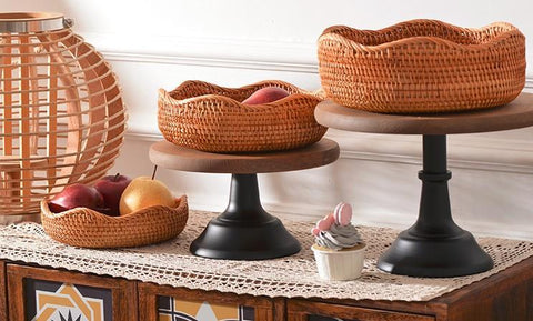 Woven Round Storage Baskets, Rattan Storage Baskets, Storage Baskets for Kitchen, Pantry Storage Baskets-Paintingforhome