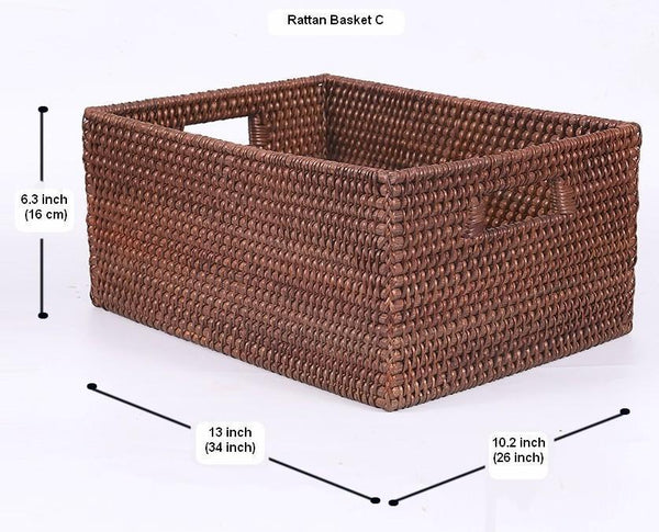 Rectangular Storage Baskets, Storage Baskets for Kitchen, Large Brown Woven Storage Baskets, Storage Baskets for Shelves-Paintingforhome