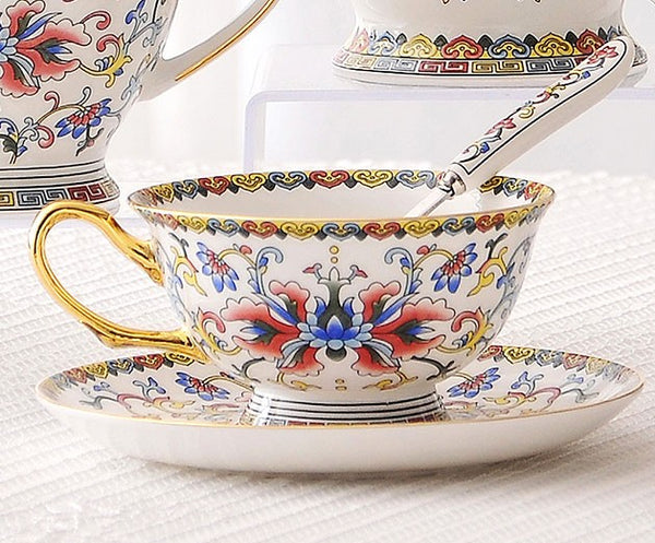 Bohemia Ceramic Coffee Cups, Creative Ceramic Cups, China Porcelain Tea Cup Set, Unique Afternoon Tea Cups and Saucers-Paintingforhome