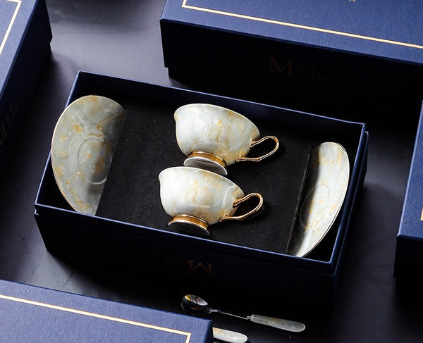 Elegant Ceramic Coffee Cups, Unique Tea Cups and Saucers in Gift Box as Birthday Gift, Beautiful British Tea Cups, Royal Bone China Porcelain Tea Cup Set-Paintingforhome