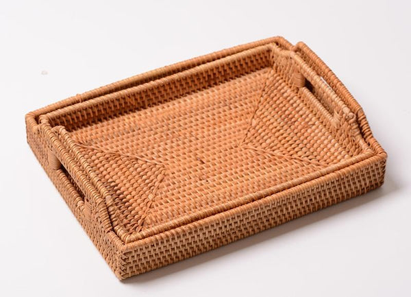 Rattan Bread Plate with Handle, Storage Baskets for Kitchen, Woven Storage Basket, Fruit Plate for Kitchen, Storage Baksets for Shelves-Paintingforhome