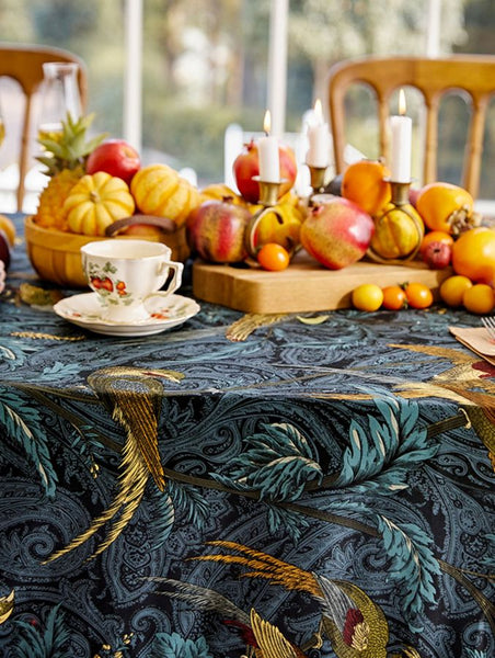 Modern Table Covers for Kitchen, Waterproof Tablecloth, Blue Rectangle Tablecloth for Dining Room Table, Nightingale Bird Tablecloth, Farmhouse Table Cloth-Paintingforhome