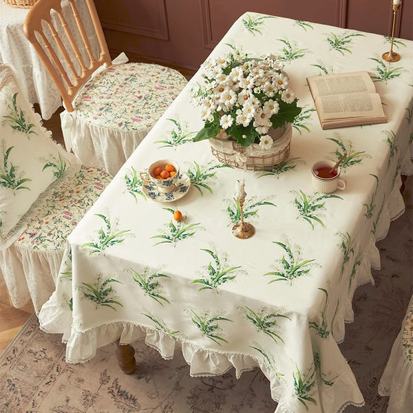 Cotton Embroidery Lace Rectangle Tablecloth for Dining Room Table, Farmhouse Table Cloth, Spring Flower Pattern Tablecloth, Square Tablecloth for Round Table-Paintingforhome