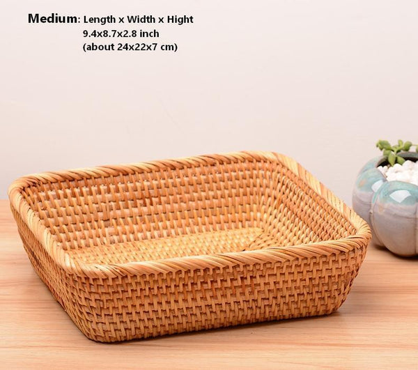 Rectangular Storage Baskets for Pantry, Small Rattan Kitchen Storage Basket, Storage Baskets for Shelves, Woven Storage Baksets-Paintingforhome